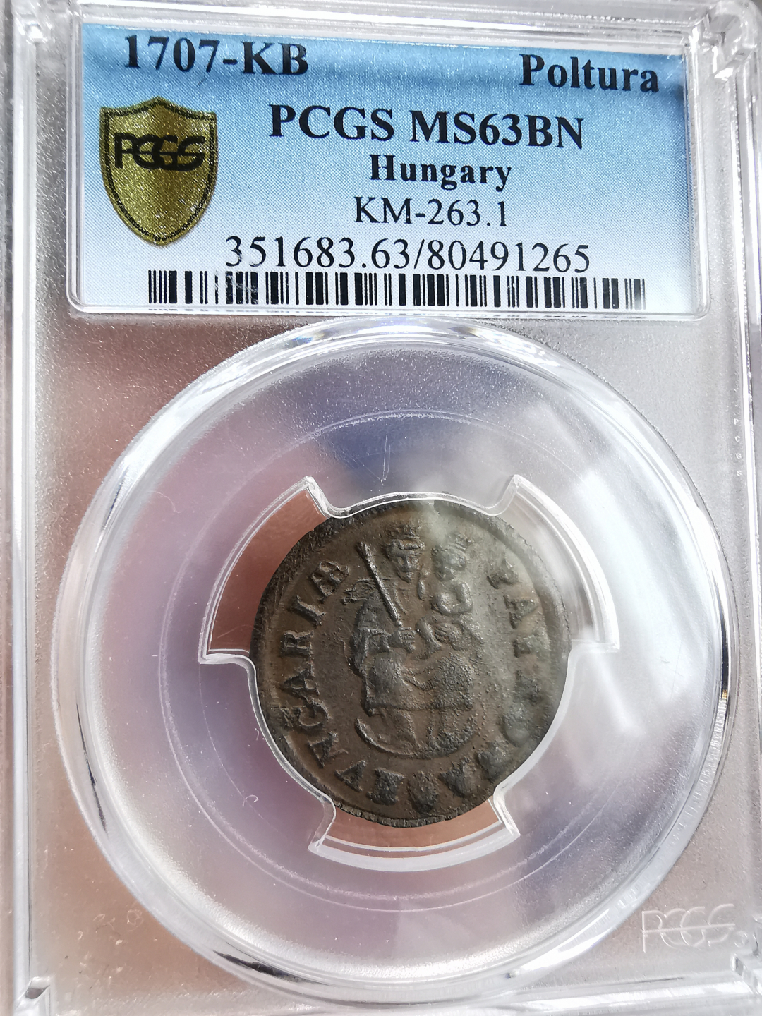 凡希社世界钱币微拍第九十三期 荐！1707匈牙利1P铜币PCGS-MS63叛乱时期发行