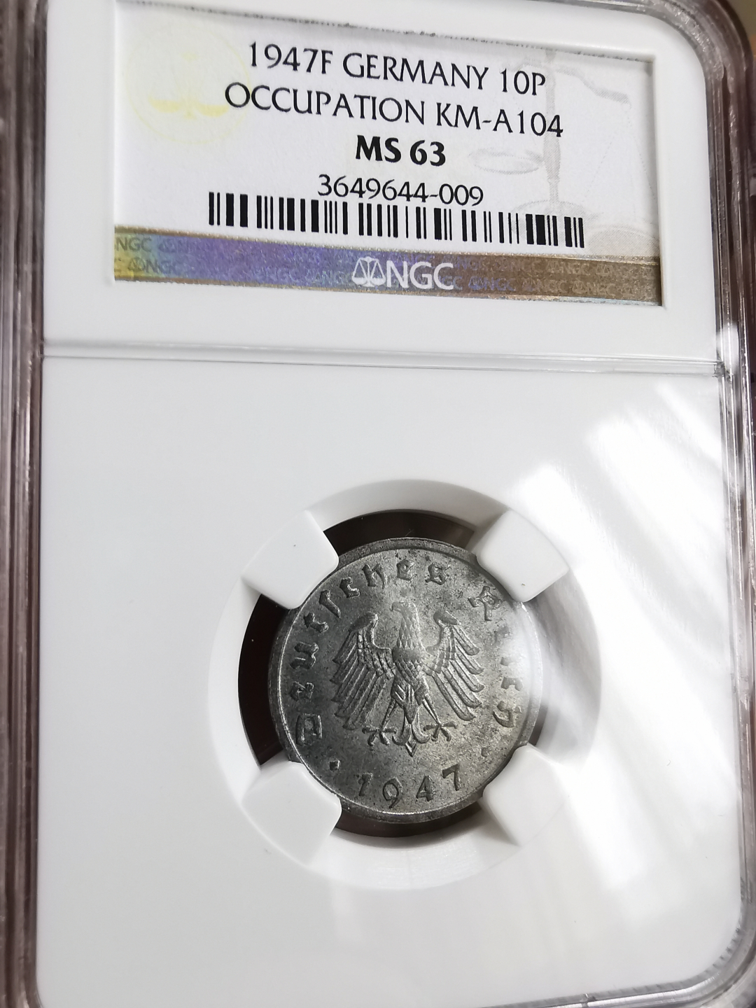 凡希社世界钱币微拍第九十三期 荐！1947F盟军占领区10芬尼NGC-MS63光泽好