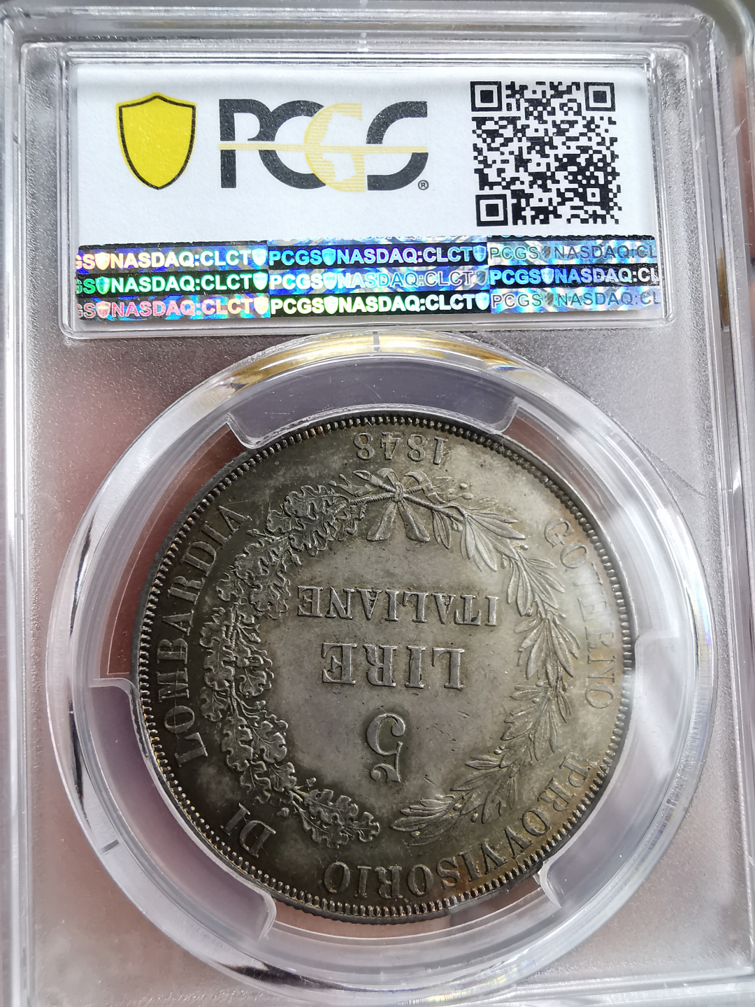 凡希社世界钱币微拍第九十三期 荐！1848伦巴地5里拉PCGS-MS63美包浆