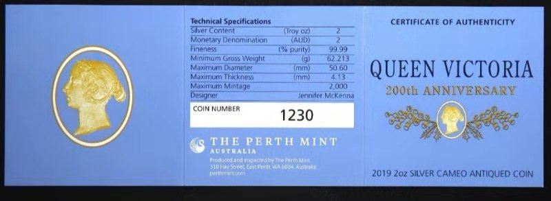 【币观天下】第七十五期拍卖 【一口价】【澳大利亚】维多利亚女王200周年纪念2oz【ngc70】