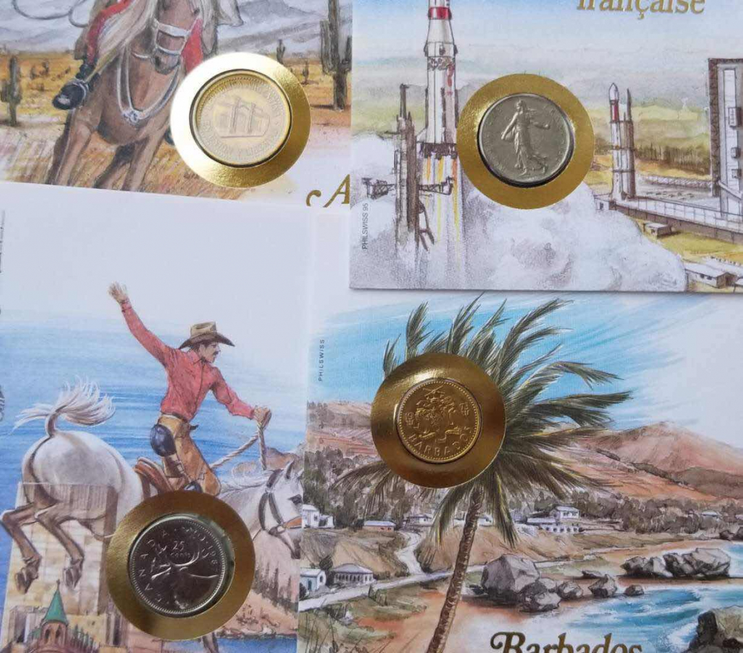 【币观天下】第七十六期拍卖 邮币封一组4枚:阿根廷，巴巴多斯，加拿大和法属圭亚那。