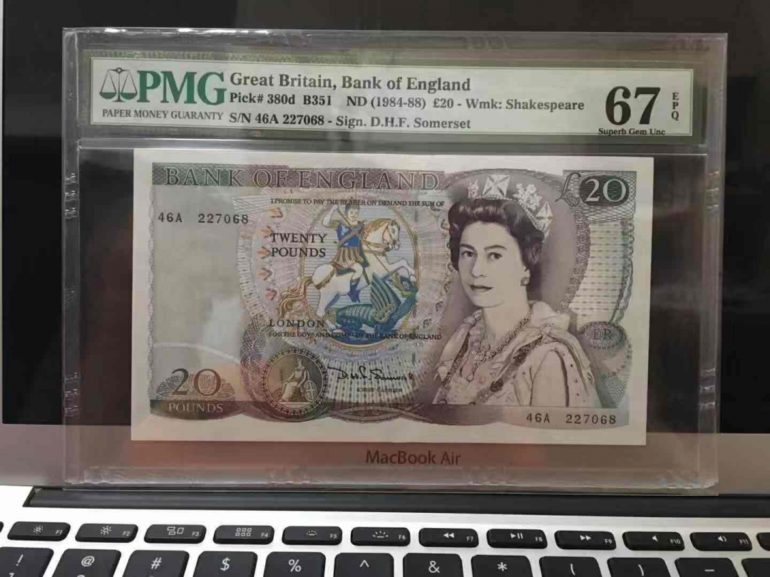 收藏联盟第九十三期拍卖 英国D序列20镑 莎士比亚头像 PMG67E