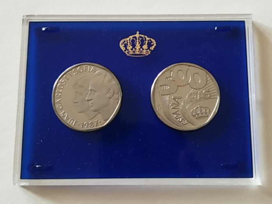 【币观天下】第七十六期拍卖 【西班牙】造币厂1987年样币两枚，铜镍，UNC带包装。