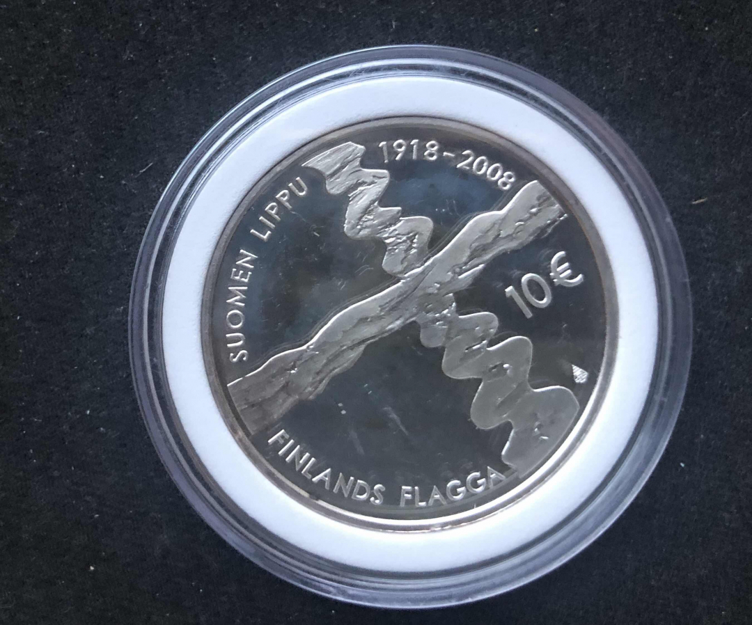 【币观天下】第七十六期拍卖 【芬兰】2008年 10欧元 精制彩色纪念大银币 芬兰国旗