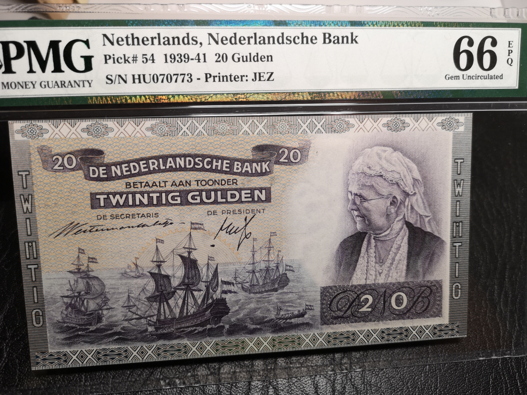 《外钞收藏家》第七十一期拍卖 1941年荷兰20盾 老奶奶 精美雕刻 pmg66