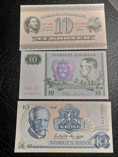 《外钞收藏家》第七十一期拍卖 - 挪威、瑞典两国三张 精美小面额 全新品相