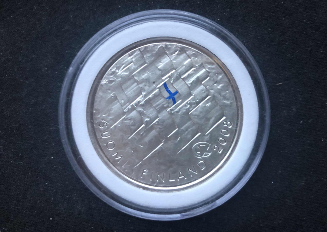 【币观天下】第七十六期拍卖 【芬兰】2008年 10欧元 精制彩色纪念大银币 芬兰国旗