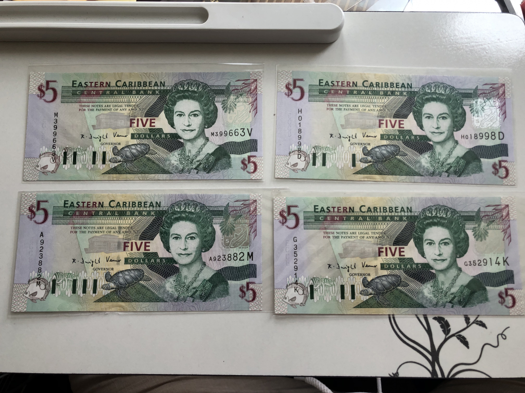收藏联盟第九十四期拍卖 东加勒比5元女王钞4张 UNC
