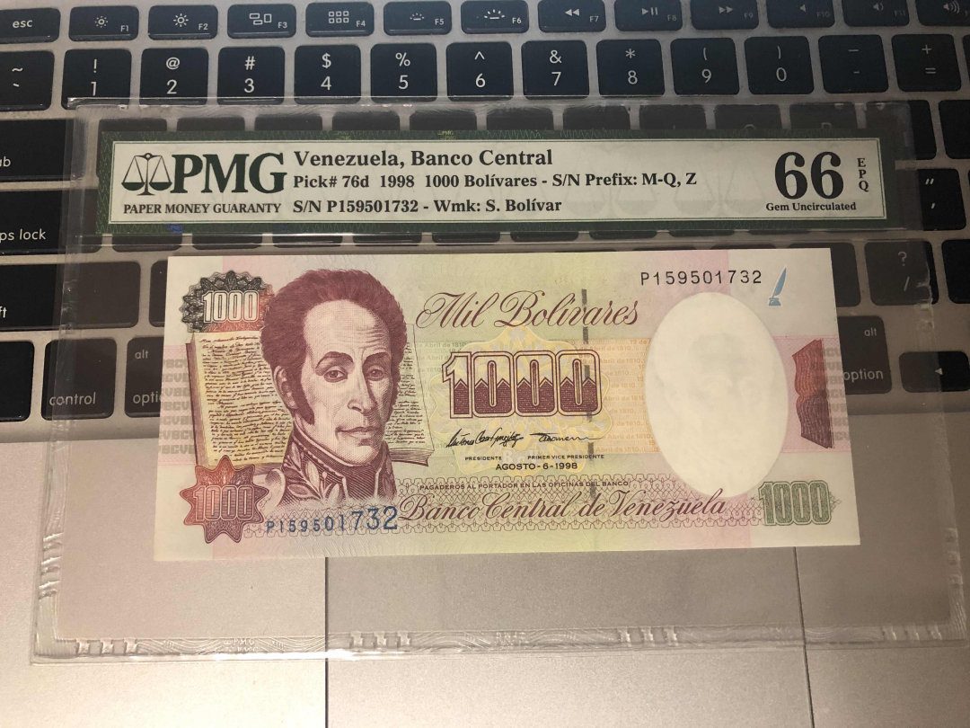 收藏联盟第九十四期拍卖 1998年委内瑞拉1000玻利瓦尔 PMG66E