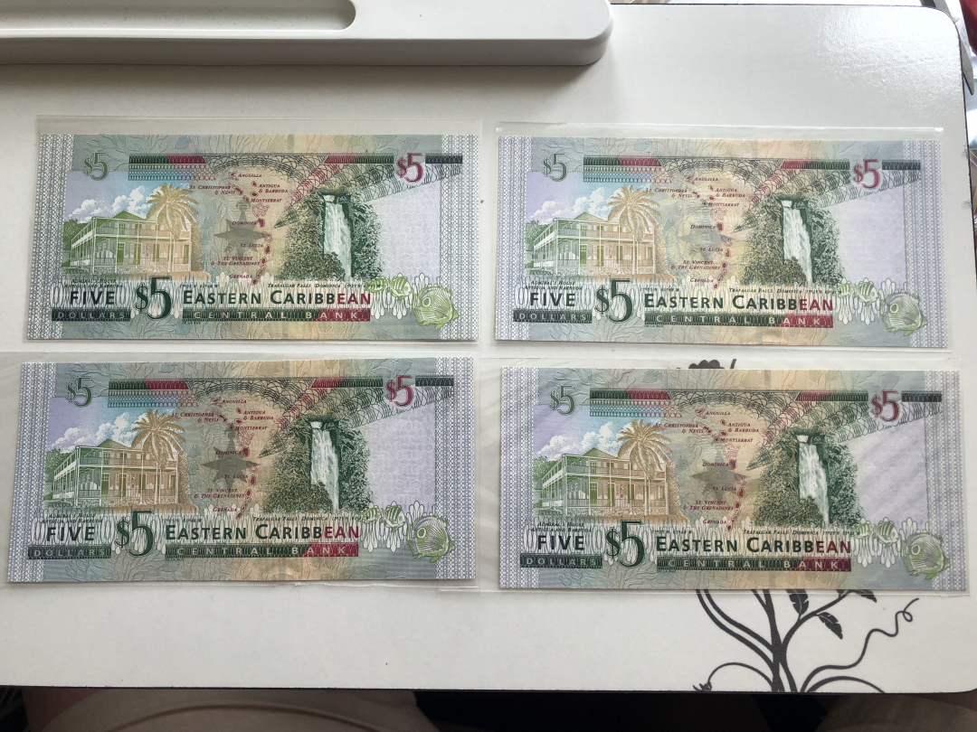 收藏联盟第九十四期拍卖 东加勒比5元女王钞4张 UNC