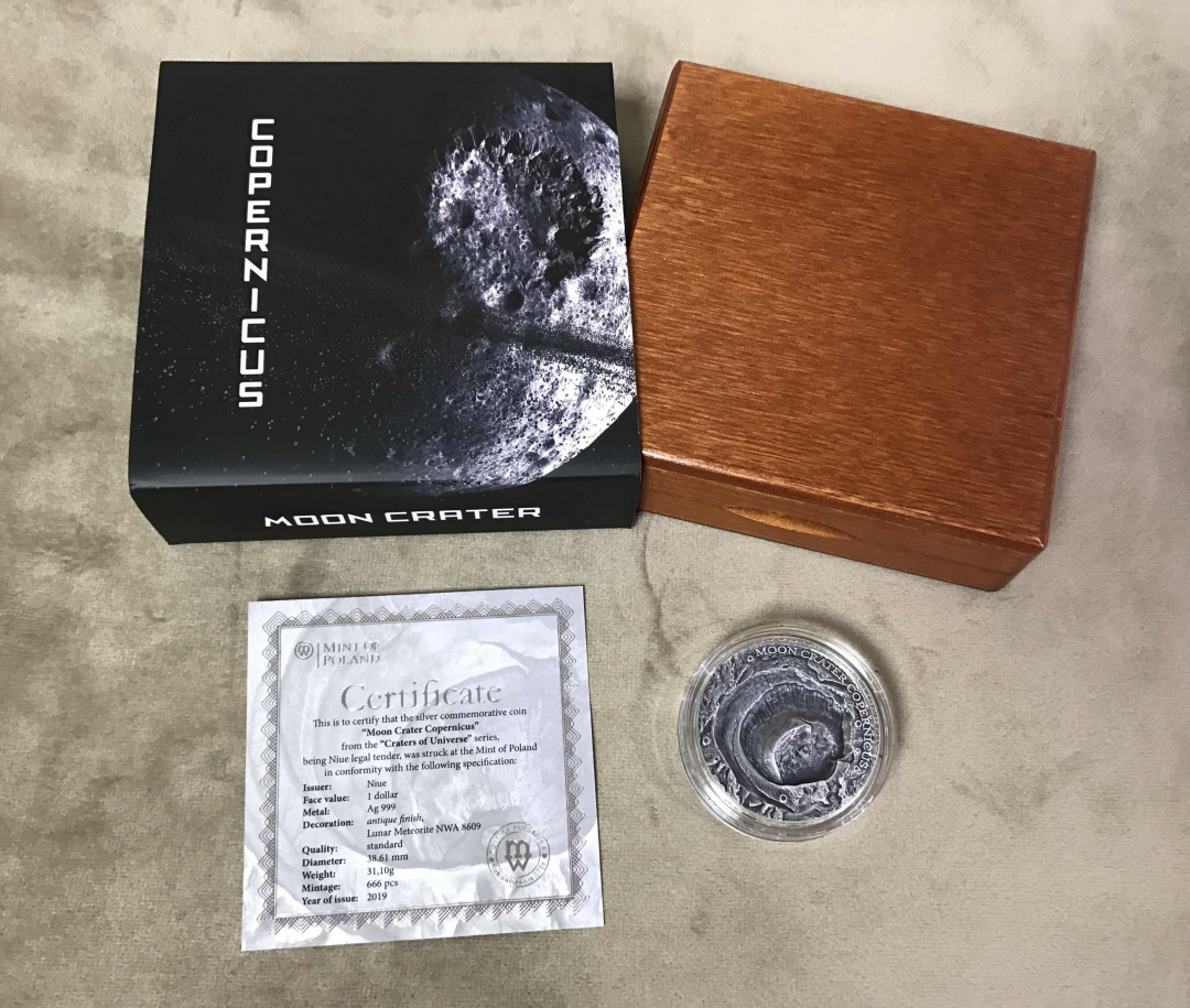 【随心拍&GetCoin】现代金银币拍卖第二十七期 纽埃2019年宇宙星坑1哥白尼环形山镶月球陨石银币