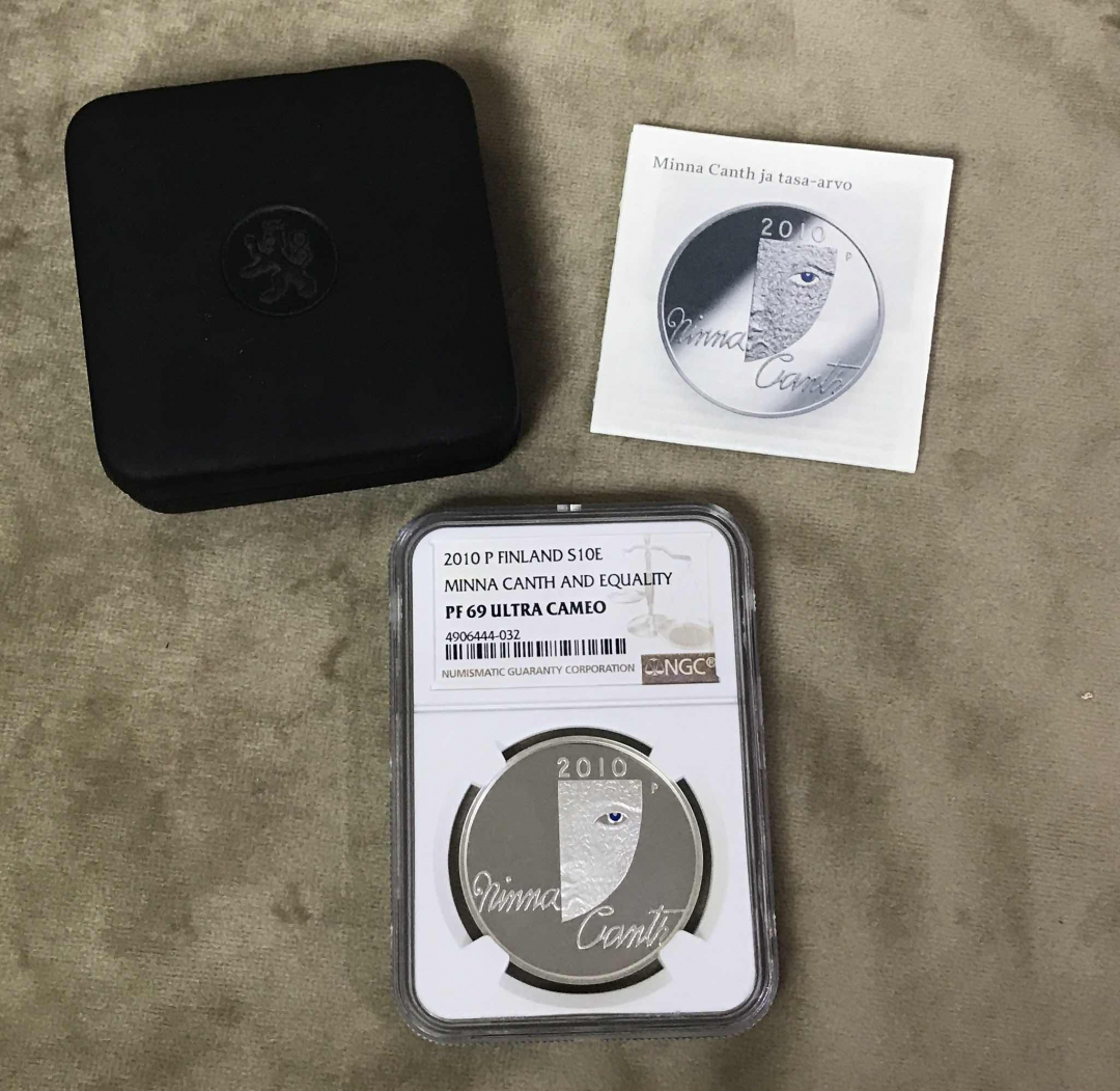 【随心拍&GetCoin】现代金银币拍卖第二十七期 2010年芬兰10元精制银币文学家-明娜康特蓝眼睛NGC69