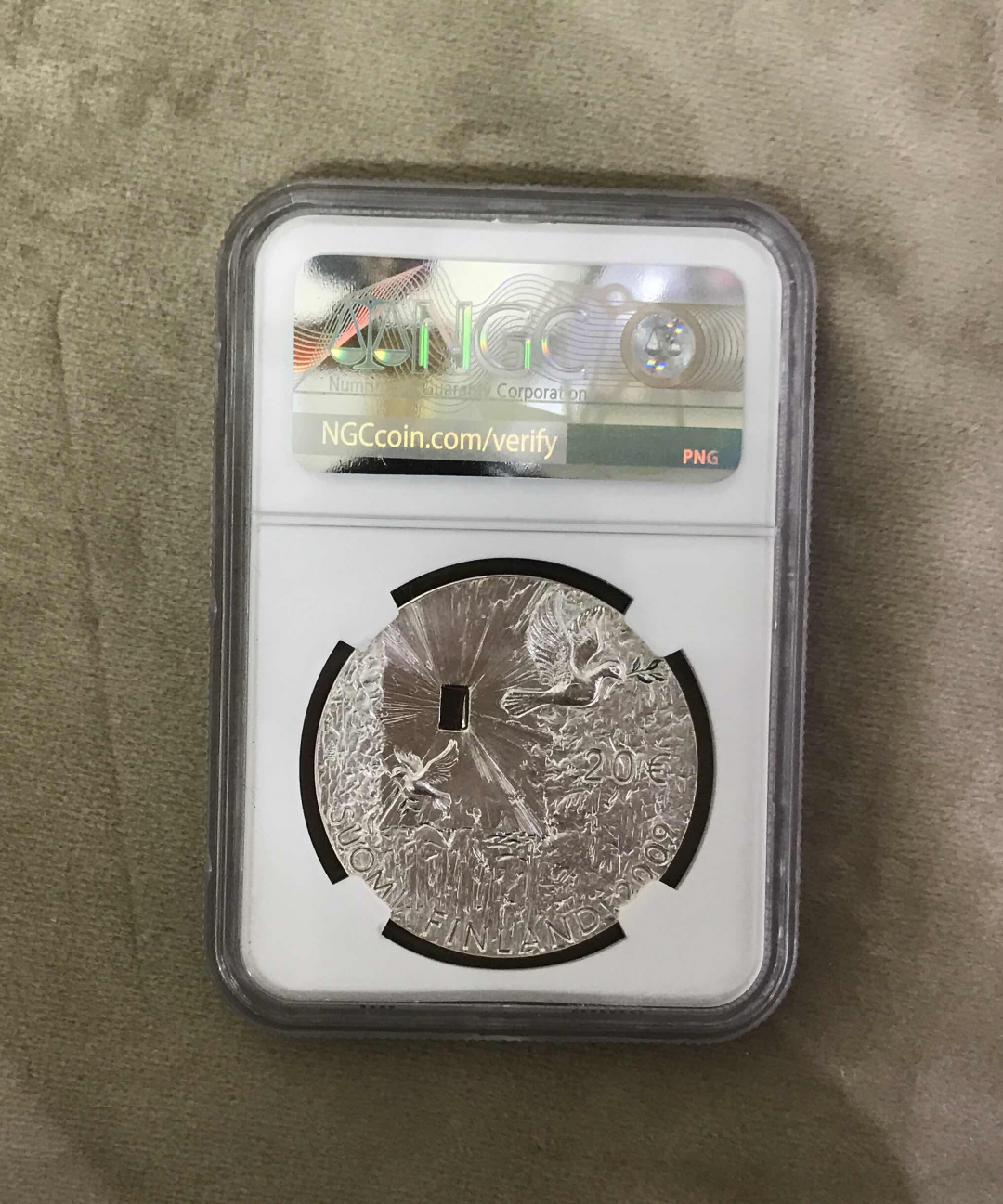 【随心拍&GetCoin】现代金银币拍卖第二十七期 【获奖币】芬兰2009年和平与安全1盎司彩色精制纪念银币NGC70