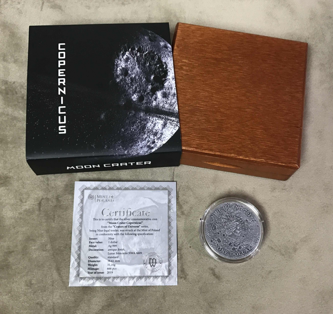 【随心拍&GetCoin】现代金银币拍卖第二十七期 纽埃2019年宇宙星坑1哥白尼环形山镶月球陨石银币