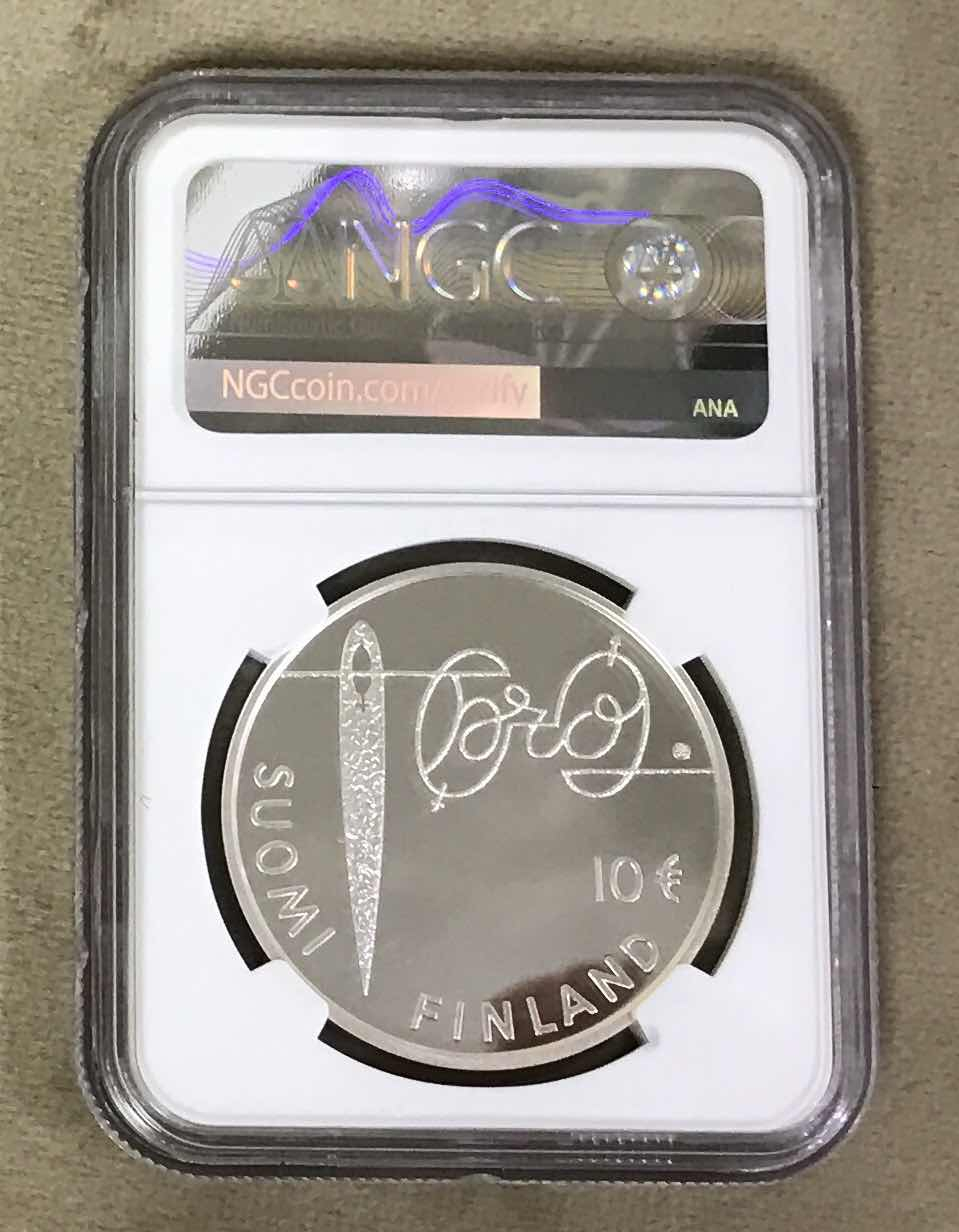【随心拍&GetCoin】现代金银币拍卖第二十七期 2010年芬兰10元精制银币文学家-明娜康特蓝眼睛NGC69