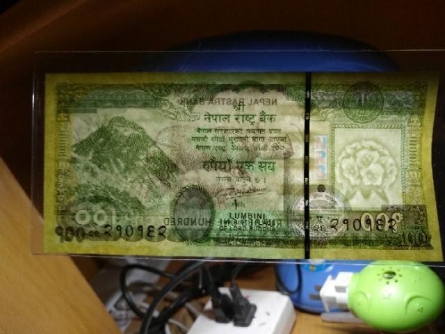 【鲸贝乐淘】千字文·第“玉出昆冈”号拍卖 【中国代印】2015年尼泊尔100元，全新全品UNC ，带一张捆签，中文审核人名字盖章，非常好的证明为我国代印