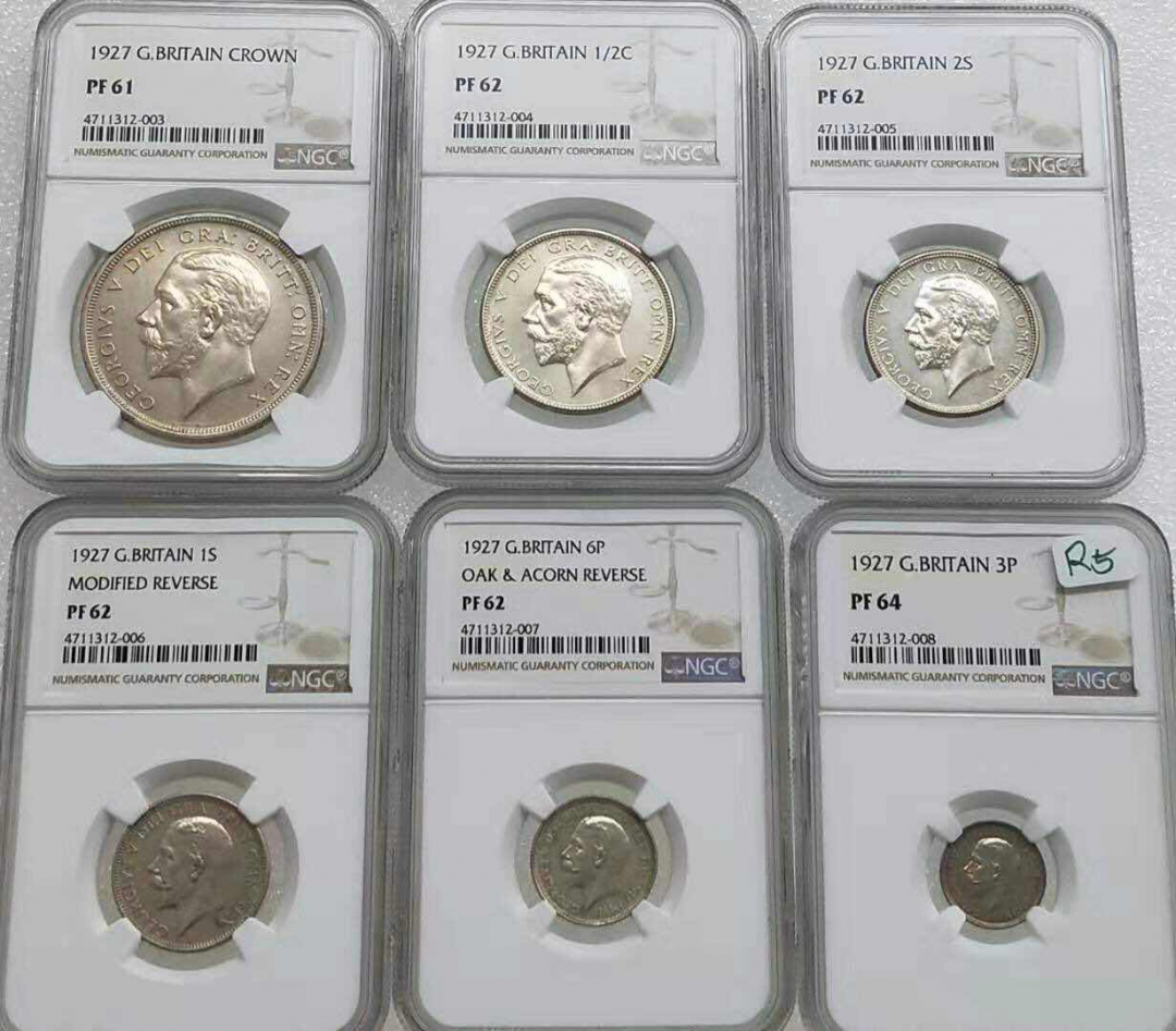 小魏钱币第29期中外金银币专场 NGC-PR61-64--英国1927年乔治五世6枚全套 皇冠克朗大银