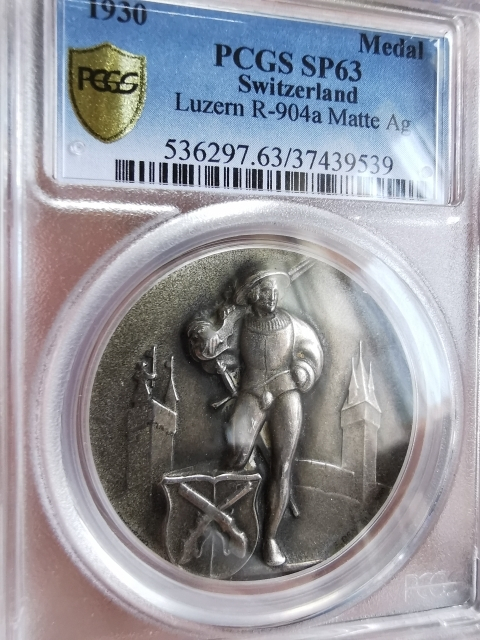 凡希社世界钱币微拍第九十五期 稀！1930瑞士卢塞恩射击节银章PCGS-SP63高浮雕稀见