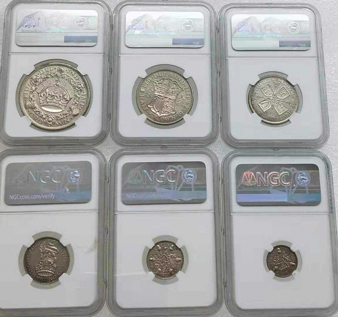 小魏钱币第29期中外金银币专场 NGC-PR61-64--英国1927年乔治五世6枚全套 皇冠克朗大银