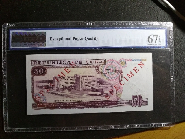 【鲸贝乐淘】千字文·第“玉出昆冈”号拍卖 【中国代印】1990年50比索全零票样，TCC67E, 国内外网上未见销售，极其稀有