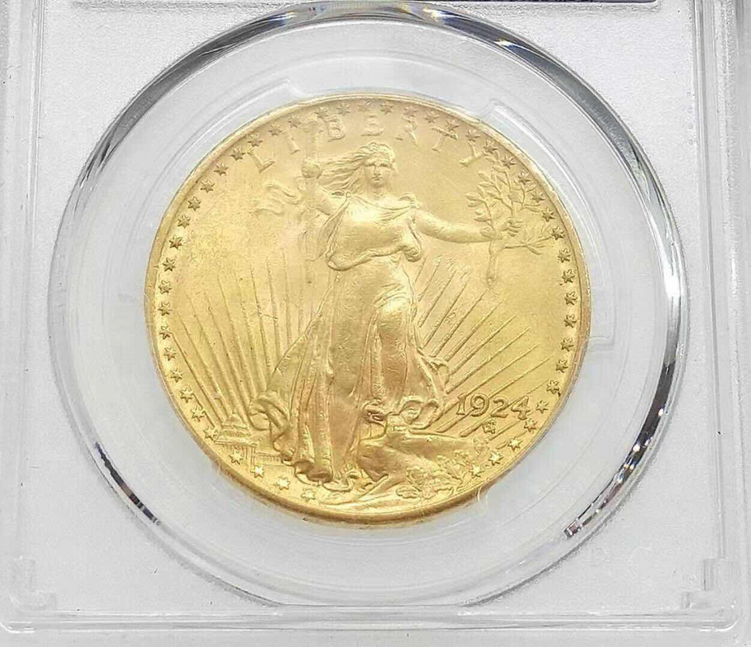 小魏钱币第29期中外金银币专场  PCGS MS63 美国1924年自由女神20元好品相大金币 33.43克 900金 