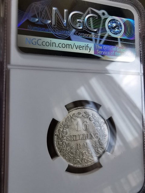 凡希社世界钱币微拍第九十五期 1858丹麦16SRM银NGC-MS62