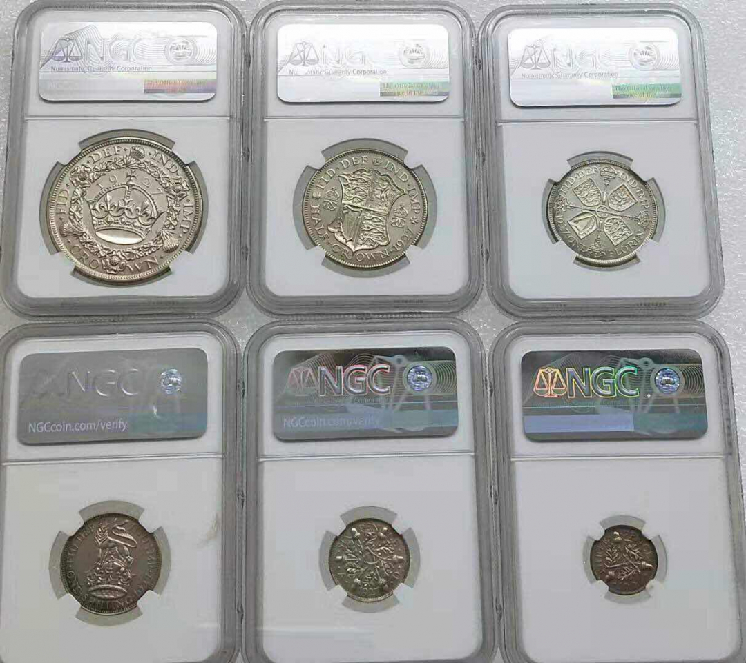 小魏钱币第29期中外金银币专场 NGC-PR61-64--英国1927年乔治五世6枚全套 皇冠克朗大银