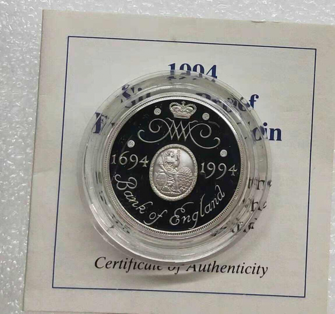 小魏钱币第29期中外金银币专场 英国1994 英格兰银行300年精制纪念银币原盒 证全