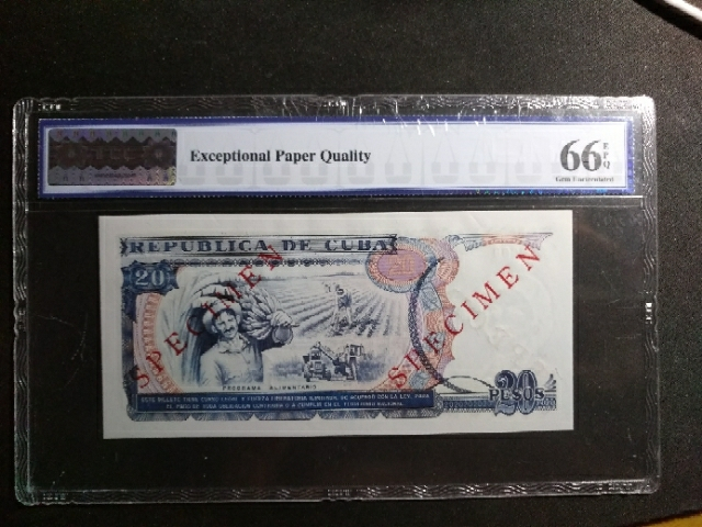 【鲸贝乐淘】千字文·第“玉出昆冈”号拍卖 【中国代印】古巴1991年20比索，全零票样，TCC66E 