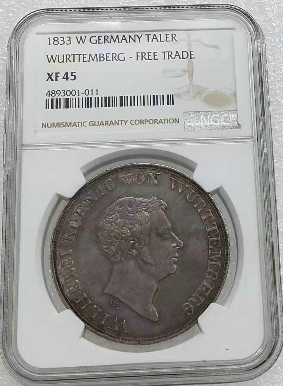 小魏钱币第29期中外金银币专场 NGC XF45 德国1833年符登堡40MM祈祷大泰勒 银币