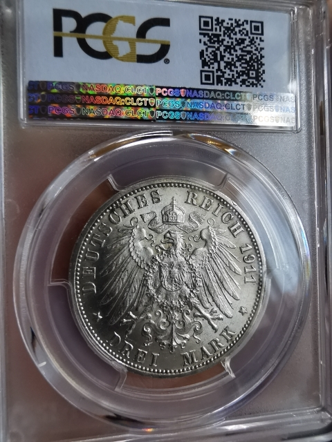凡希社世界钱币微拍第九十五期 1911符腾堡3马克PCGS-MS64
