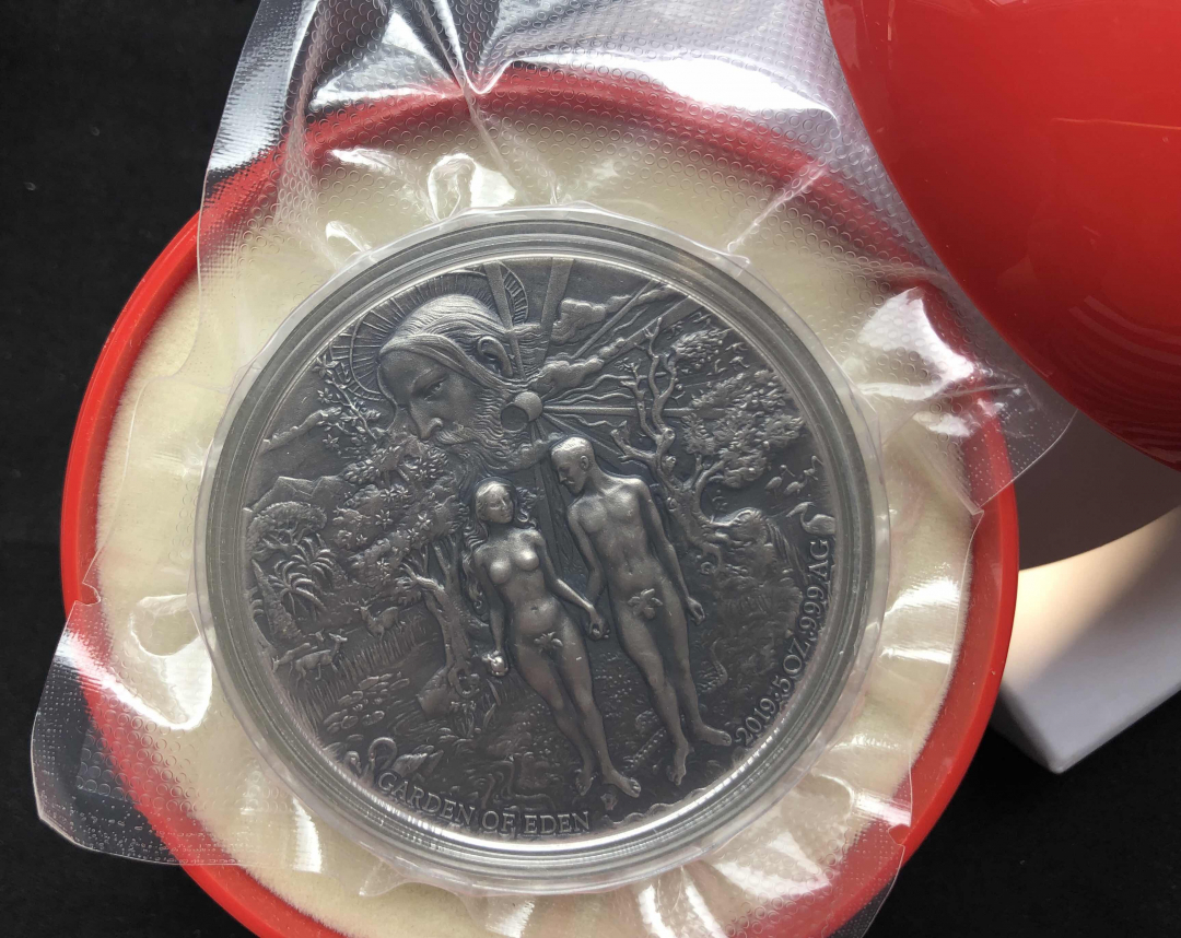 【币观天下】第七十八期拍卖 贝宁2019伊甸园五盎司仿古5000法郎银币【5oz】