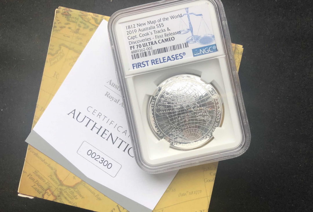【币观天下】第七十九期拍卖-现代币专场 【澳大利亚】澳大利亚弧形地图币第一枚【蓝标ngc70】