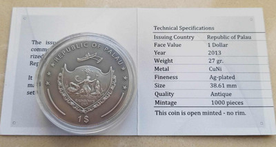 【随心拍&GetCoin】现代金银币拍卖第二十九期 帕劳2013年圣殿骑士团仿古镀银币 