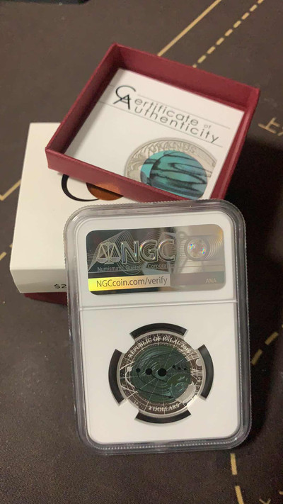 【随心拍&GetCoin】现代金银币拍卖第二十九期 2018年帕劳.太阳系系列2.天王星镶蓝色铌金属银币.首期蓝标NGC70