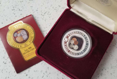 【随心拍&GetCoin】现代金银币拍卖第二十九期 澳大利亚2006年十进制前货币币中币镶嵌银币1盎司银币带证书包装。