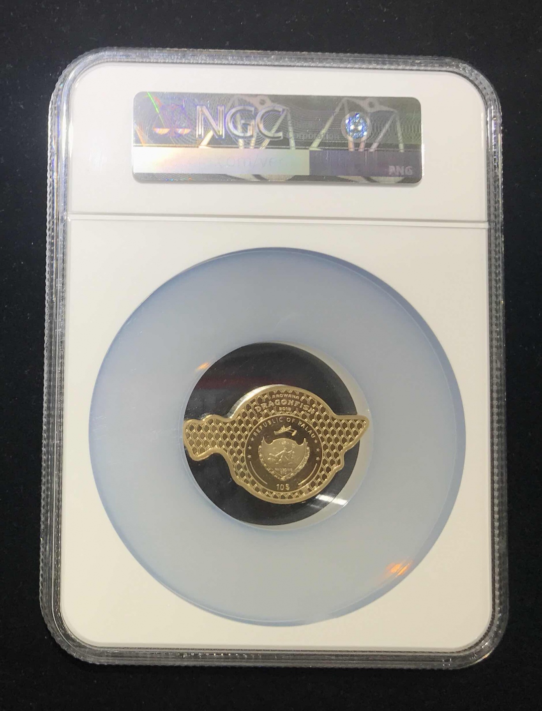 【随心拍&GetCoin】现代金银币拍卖第二十九期 2019年帕劳金龙鱼超高浮雕镀金珐琅彩银币.2盎司.原盒原证NGC70 首期蓝标