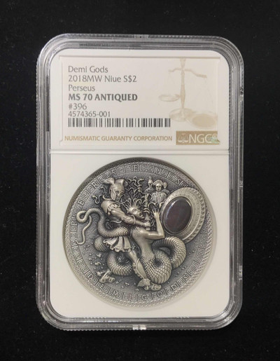 【随心拍&GetCoin】现代金银币拍卖第二十九期 纽埃2018年半神2珀尔修斯战美杜莎啊2盎司镶嵌银币NGC70