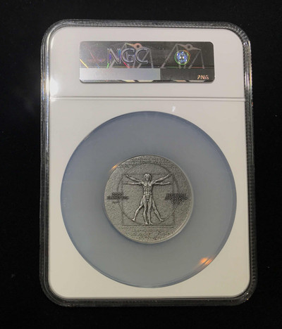 【随心拍&GetCoin】现代金银币拍卖第二十九期 喀麦隆2019年达芬奇500周年镶嵌高浮雕2盎司银币首期蓝标NGC70