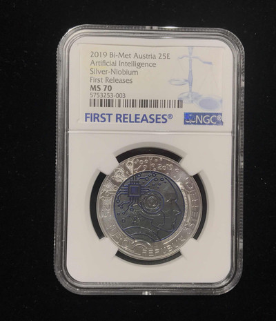 【随心拍&GetCoin】现代金银币拍卖第三十期 奥地利2019年银铌双金属人工智能精制纪念银币NGC70首期蓝标