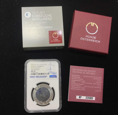 【随心拍&GetCoin】现代金银币拍卖第三十期 奥地利2019年银铌双金属人工智能精制纪念银币NGC70首期蓝标