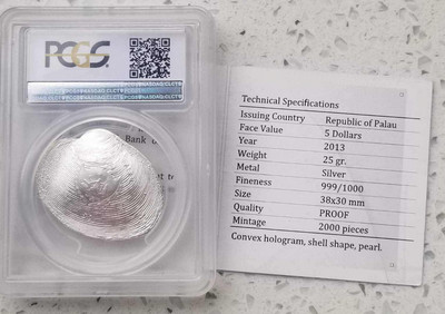 【随心拍&GetCoin】现代金银币拍卖第三十期 帕劳2013年玉蚌含珠异形幻彩银币25克PCGS68