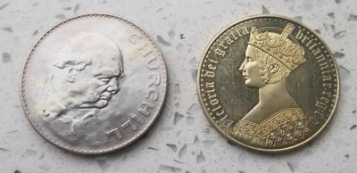 【随心拍&GetCoin】现代金银币拍卖第三十期 - 索马里维多利亚女王和英国丘吉尔克朗型镍币两枚，品如图。