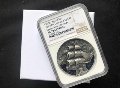 【随心拍&GetCoin】现代金银币拍卖第三十期 喀麦隆2019年安妮女王复仇号彩色高浮雕2盎司仿古纪念银币