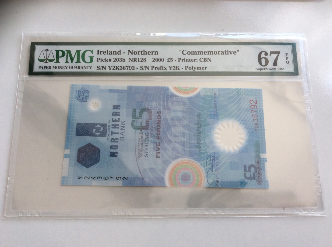 收藏联盟第九十七期拍卖 2000年北爱尔兰5镑千禧年纪念钞 PMG67E