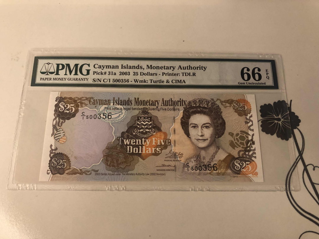 收藏联盟第九十七期拍卖 2003年开曼群岛25元 PMG66E