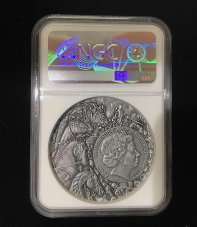 【随心拍&GetCoin】现代金银币拍卖第三十期 纽埃2019年天启四骑士系列红马骑士高浮雕镀银币首期蓝标NGC70
