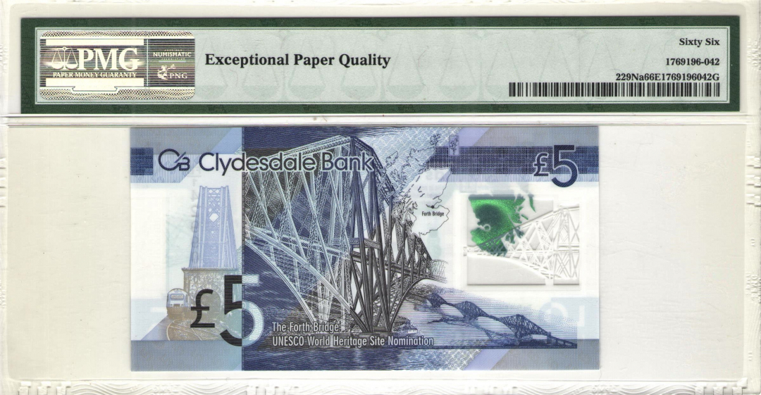 收藏联盟第九十七期拍卖 2015年苏格兰5镑塑料纪念钞  PMG66E