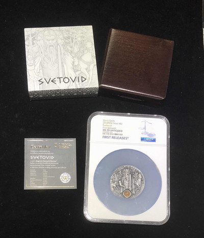 【随心拍&GetCoin】现代金银币拍卖第三十期 纽埃2019年斯拉夫神系列2战神斯韦托维德2盎司银币首期蓝标NGC70