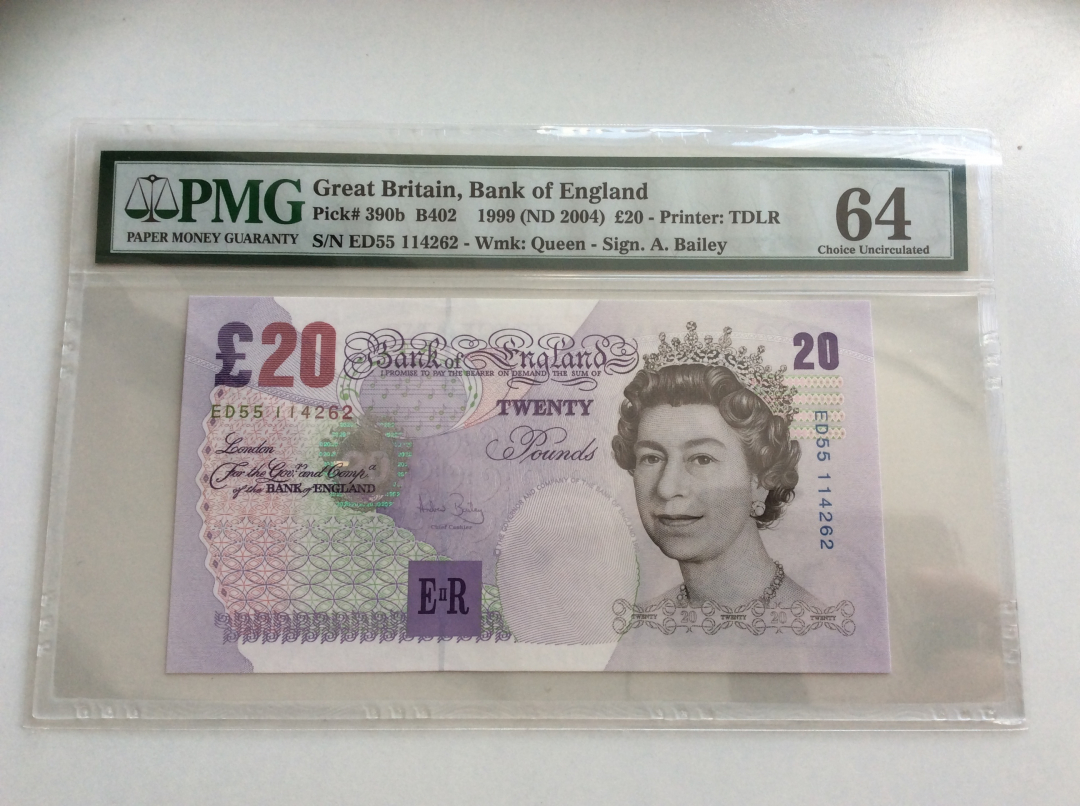 收藏联盟第九十七期拍卖 1999年英国20镑 PMG64